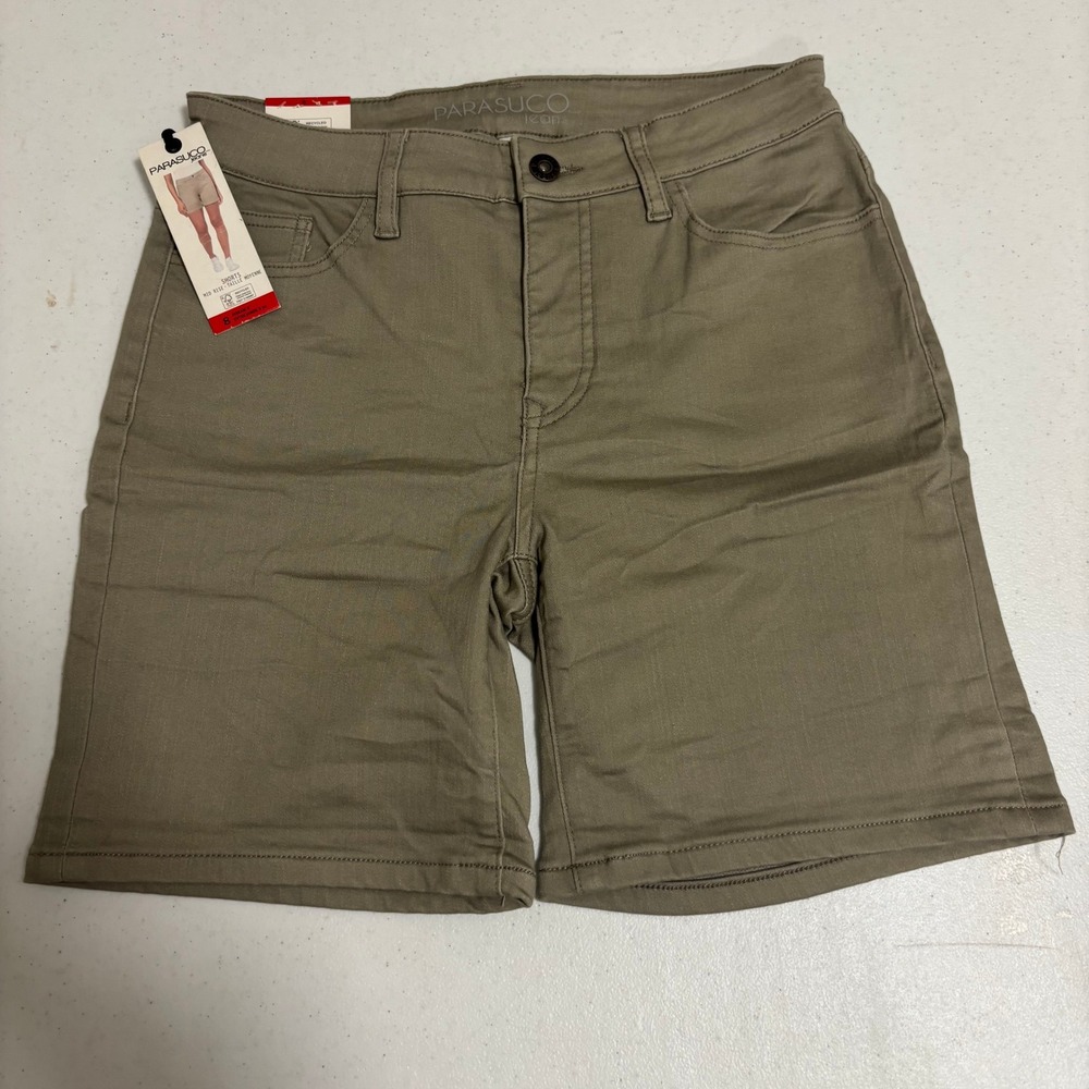 Parasuco Jeans Womens Size 8 Khaki Tan Mid Rise Tummy Control Stretch Shorts NEW